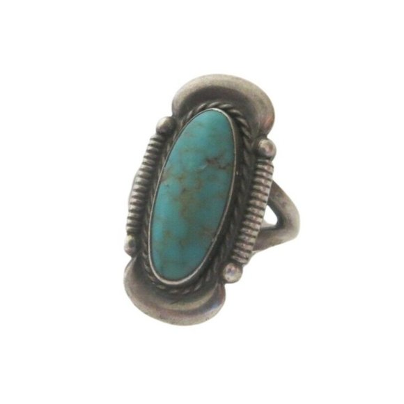 Vintage Turquoise Ring Sterling Silver Southwest Oval Cabochon Size 5.5 JHE5 - Picture 2 of 9